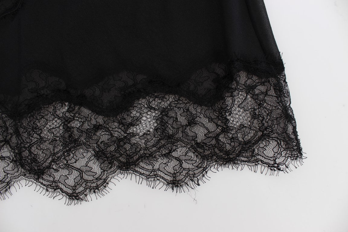 Top lingerie in pizzo floreale di seta nera Dolce &amp; Gabbana