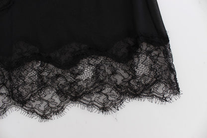 Top lingerie in pizzo floreale di seta nera Dolce &amp; Gabbana