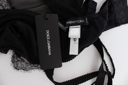 Top lingerie in pizzo floreale di seta nera Dolce &amp; Gabbana