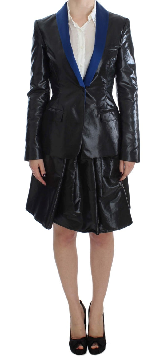 Completo due pezzi con gonna e blazer nero e blu