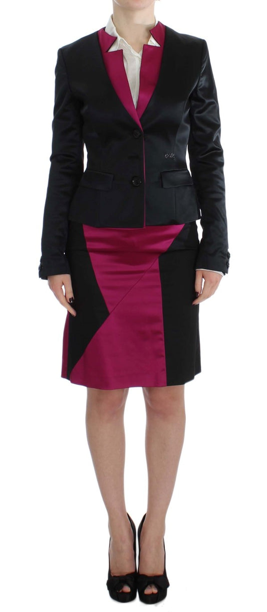 Completo due pezzi gonna e blazer nero e rosa Exte