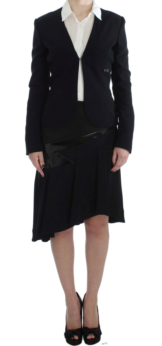 Completo due pezzi con gonna e blazer nero e blu