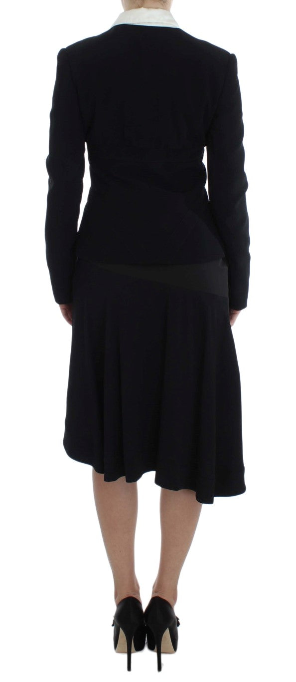 Completo due pezzi con gonna e blazer nero e blu