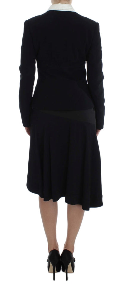 Completo due pezzi con gonna e blazer nero e blu