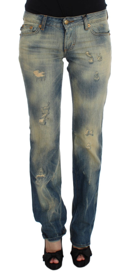 Jeans bootcut slim fit in cotone blu lavaggio Cavalli