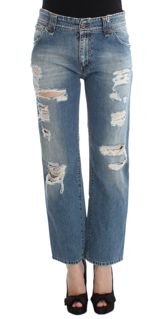 Jeans boyfriend cropped John Galliano in cotone blu lavato