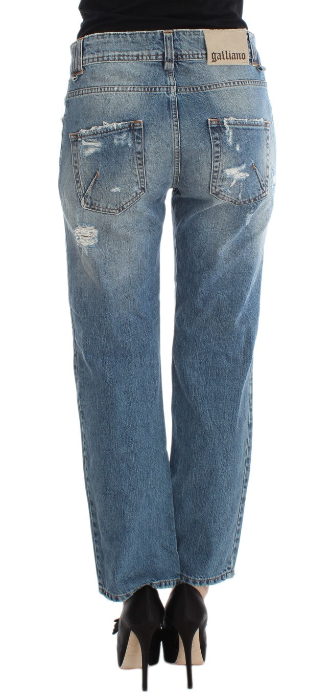 Jeans boyfriend cropped John Galliano in cotone blu lavato