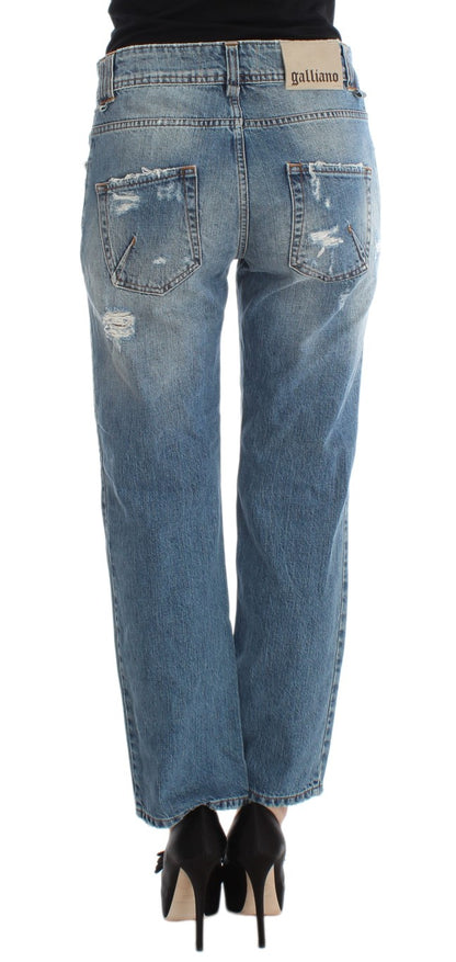 Jeans boyfriend cropped John Galliano in cotone blu lavato
