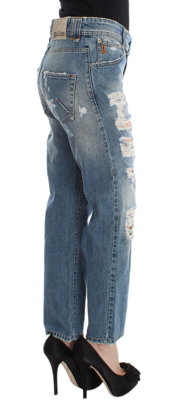 Jeans boyfriend cropped John Galliano in cotone blu lavato