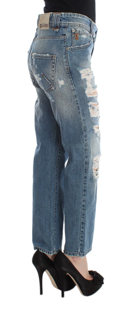 Jeans boyfriend cropped John Galliano in cotone blu lavato