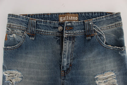 Jeans boyfriend cropped John Galliano in cotone blu lavato