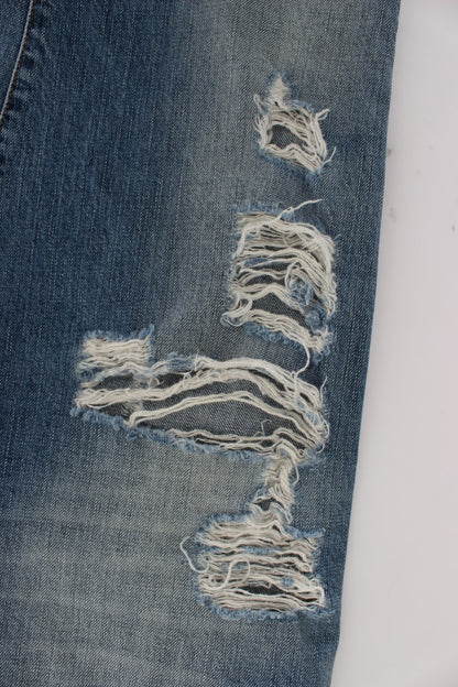 Jeans boyfriend cropped John Galliano in cotone blu lavato