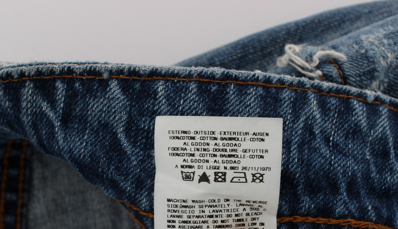 Jeans boyfriend cropped John Galliano in cotone blu lavato