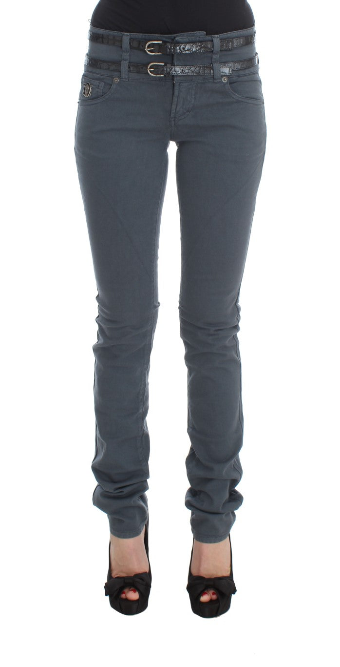 Jeans slim fit a vita alta in misto cotone blu John Galliano