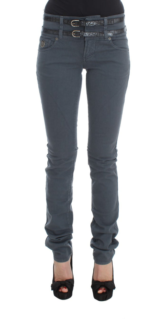 Jeans slim fit a vita alta in misto cotone blu John Galliano