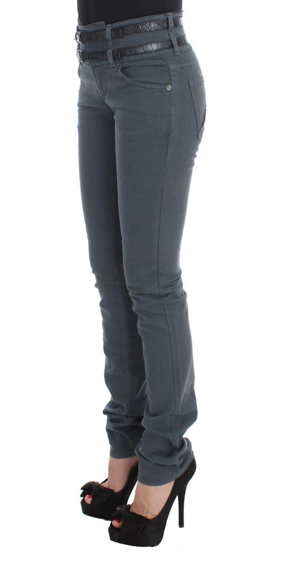 Jeans slim fit a vita alta in misto cotone blu John Galliano