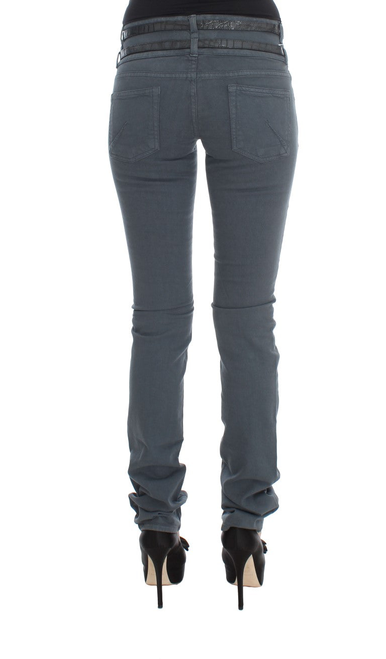 Jeans slim fit a vita alta in misto cotone blu John Galliano