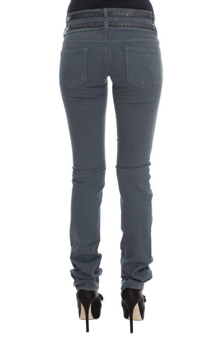 Jeans slim fit a vita alta in misto cotone blu John Galliano
