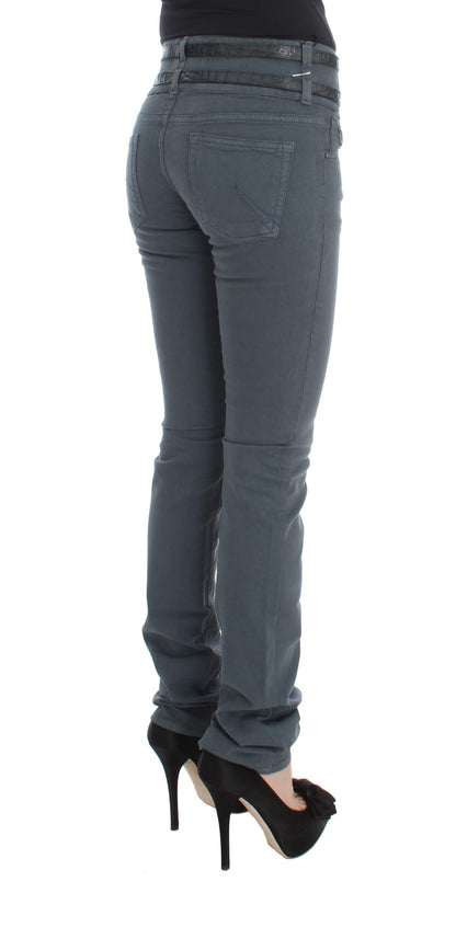 Jeans slim fit a vita alta in misto cotone blu John Galliano
