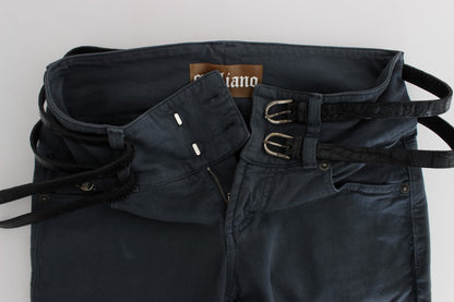 Jeans slim fit a vita alta in misto cotone blu John Galliano