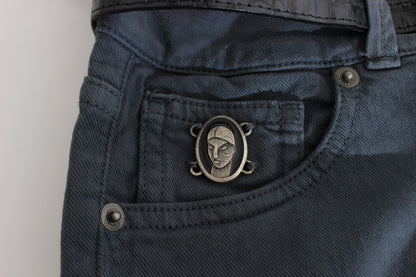 Jeans slim fit a vita alta in misto cotone blu John Galliano