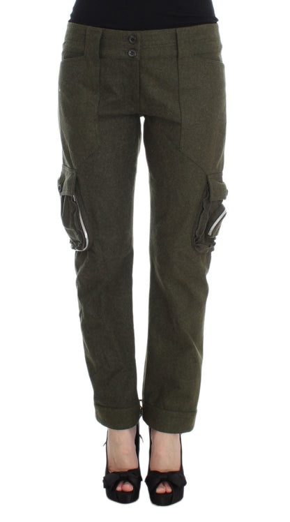 Pantaloni cargo larghi Ermanno Scervino in misto lana verde