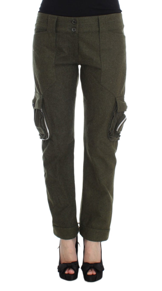 Pantaloni cargo larghi Ermanno Scervino in misto lana verde