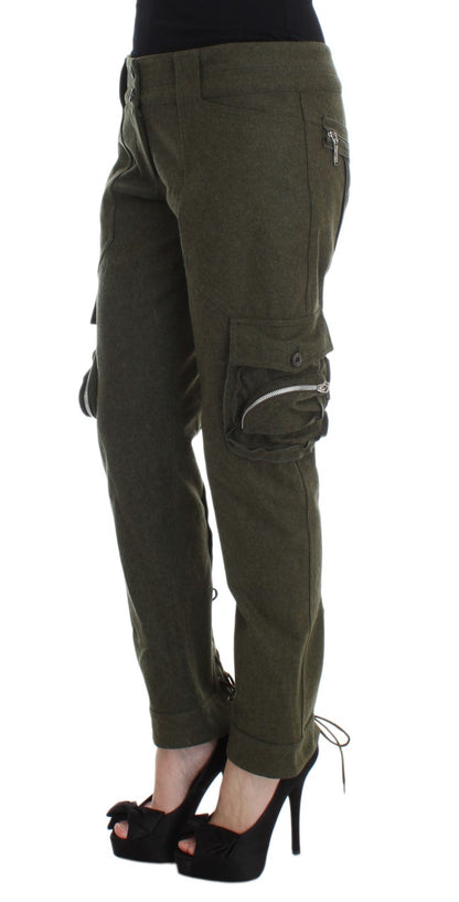 Pantaloni cargo larghi Ermanno Scervino in misto lana verde