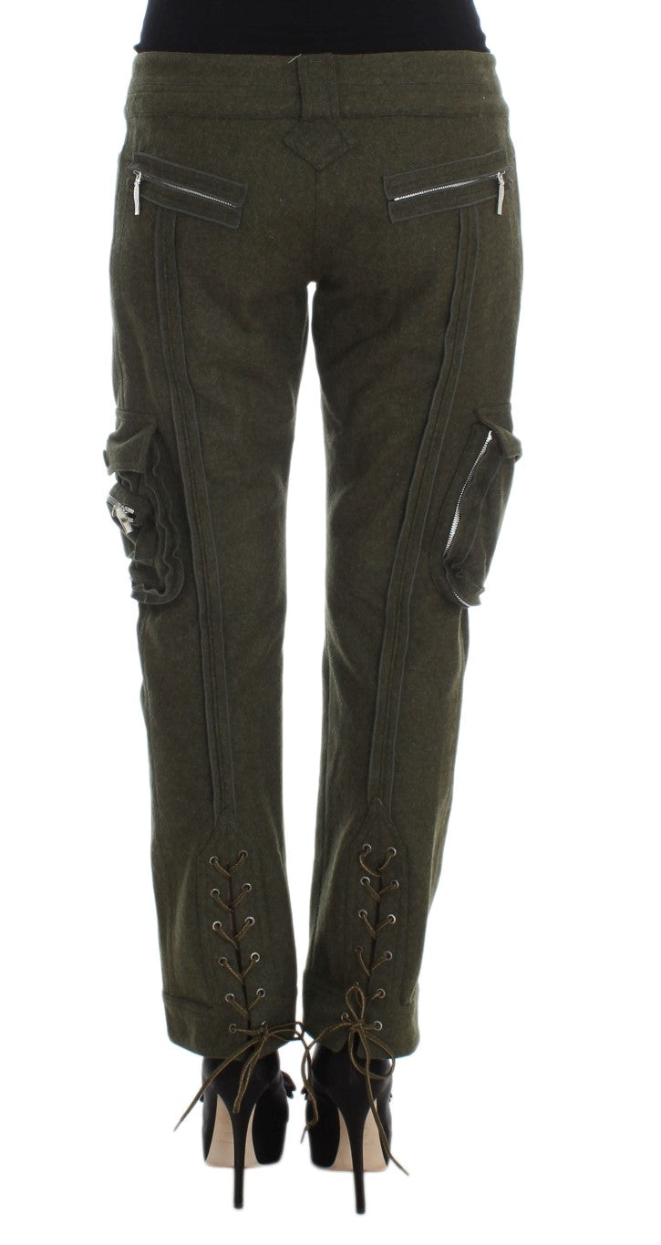 Pantaloni cargo larghi Ermanno Scervino in misto lana verde