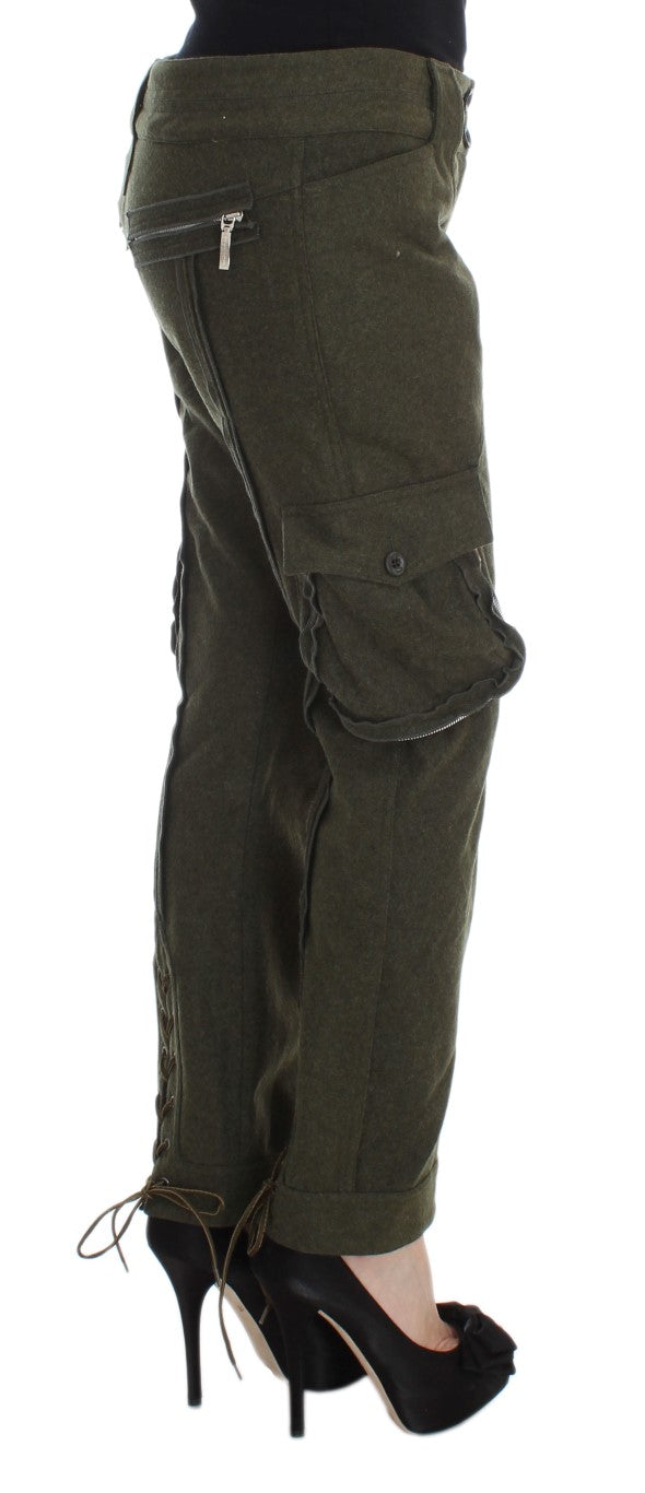 Pantaloni cargo larghi Ermanno Scervino in misto lana verde