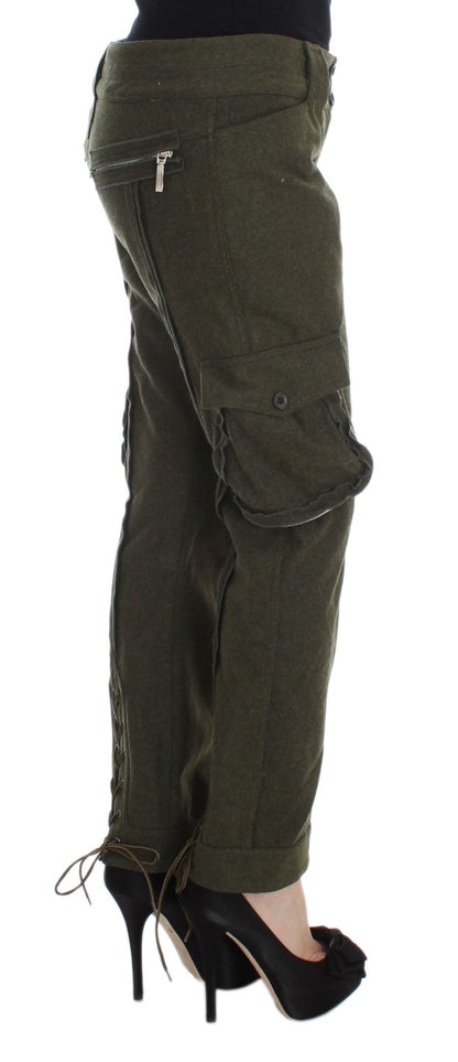 Pantaloni cargo larghi Ermanno Scervino in misto lana verde