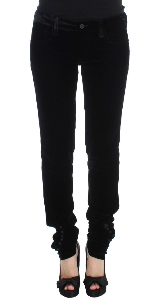 Ermanno Scervino Pantaloni Slim Fit in Velluto di Misto Viscosa Nero