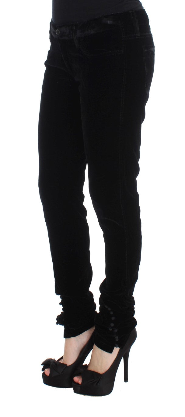 Ermanno Scervino Pantaloni Slim Fit in Velluto di Misto Viscosa Nero