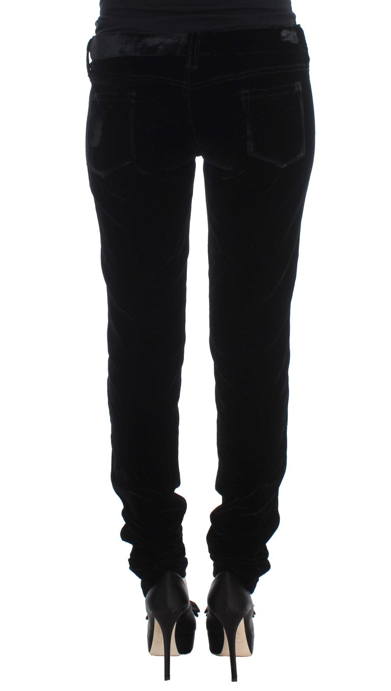 Ermanno Scervino Pantaloni Slim Fit in Velluto di Misto Viscosa Nero