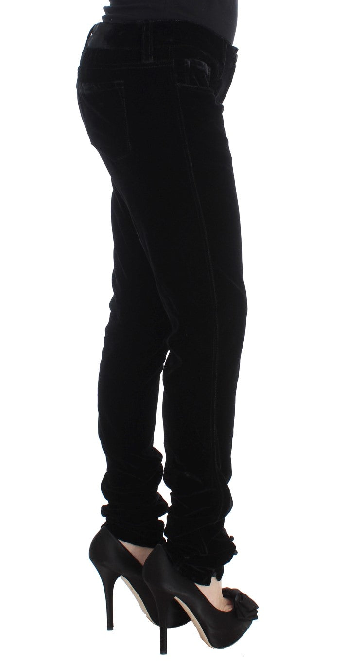 Ermanno Scervino Pantaloni Slim Fit in Velluto di Misto Viscosa Nero