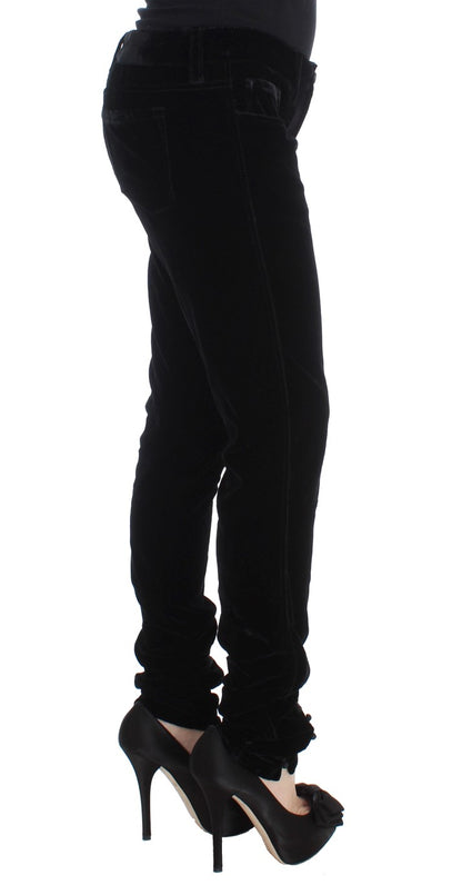 Ermanno Scervino Pantaloni Slim Fit in Velluto di Misto Viscosa Nero
