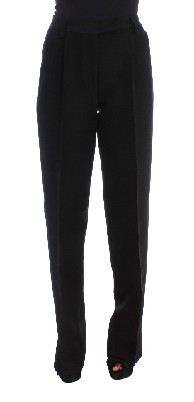 Pantaloni a gamba larga in misto cotone a righe nere Ermanno Scervino