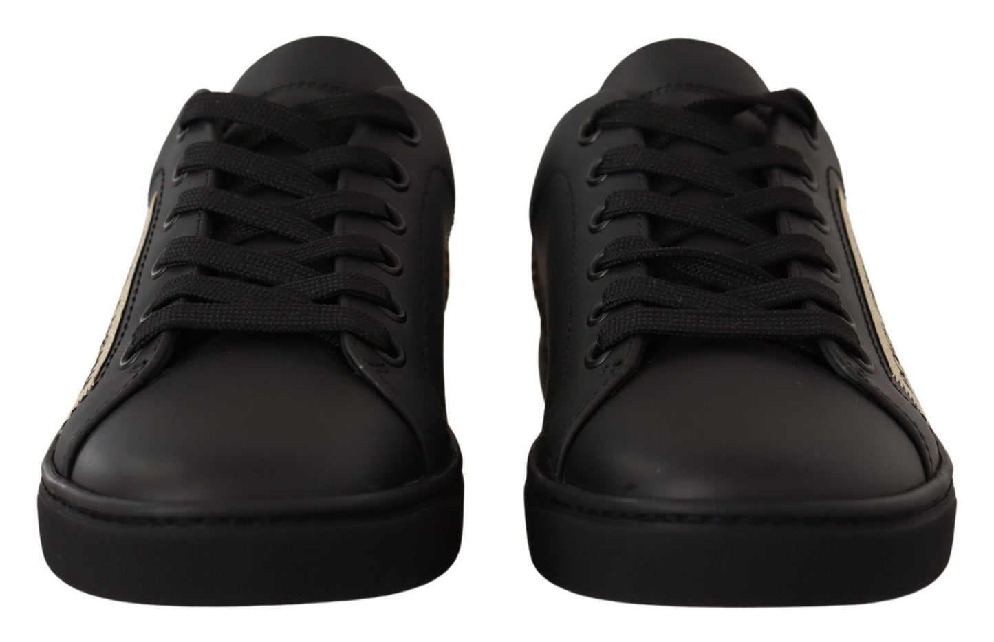 Dolce &amp; Gabbana Sneakers basse in pelle nera e oro da donna