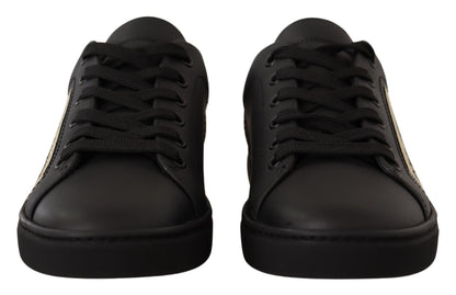 Dolce &amp; Gabbana Sneakers basse in pelle nera e oro da donna