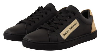 Dolce &amp; Gabbana Sneakers basse in pelle nera e oro da donna