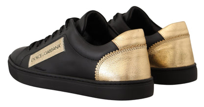 Dolce &amp; Gabbana Sneakers basse in pelle nera e oro da donna
