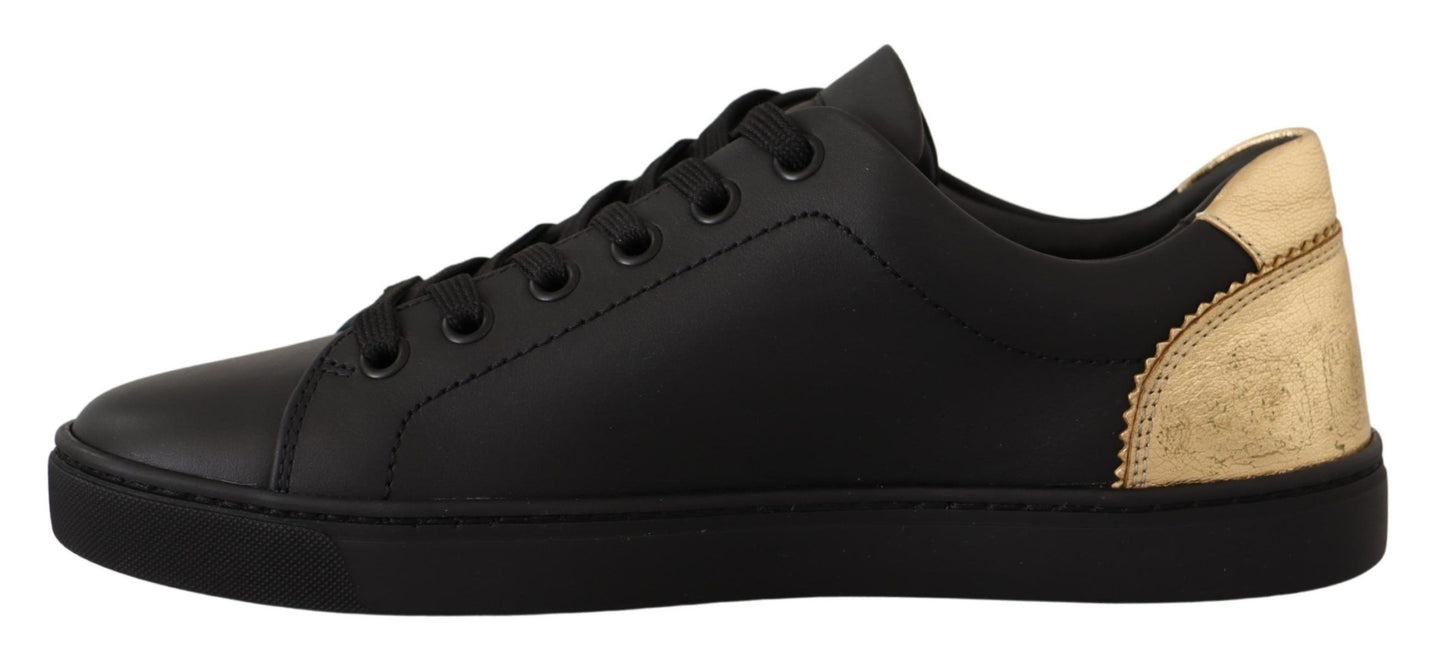 Dolce &amp; Gabbana Sneakers basse in pelle nera e oro da donna