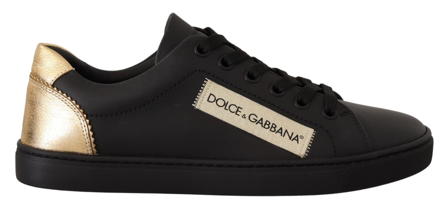 Dolce &amp; Gabbana Sneakers basse in pelle nera e oro da donna