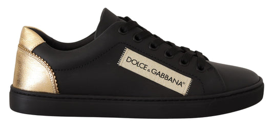Dolce &amp; Gabbana Sneakers basse in pelle nera e oro da donna