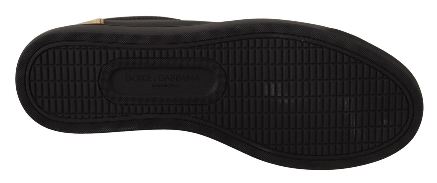 Dolce &amp; Gabbana Sneakers basse in pelle nera e oro da donna