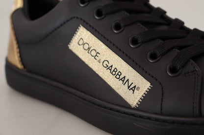 Dolce &amp; Gabbana Sneakers basse in pelle nera e oro da donna