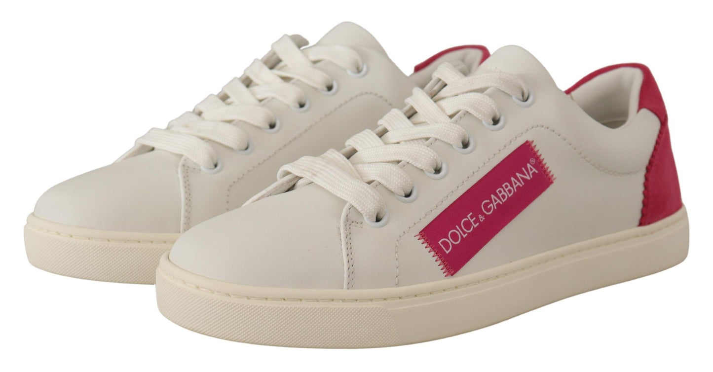 Dolce &amp; Gabbana Sneakers basse in pelle bianca e rosa da donna