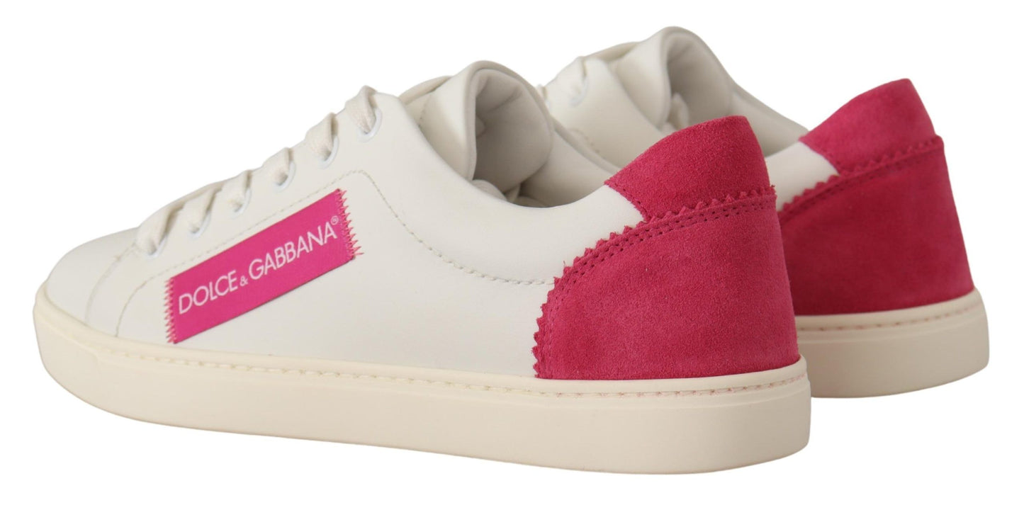 Dolce &amp; Gabbana Sneakers basse in pelle bianca e rosa da donna