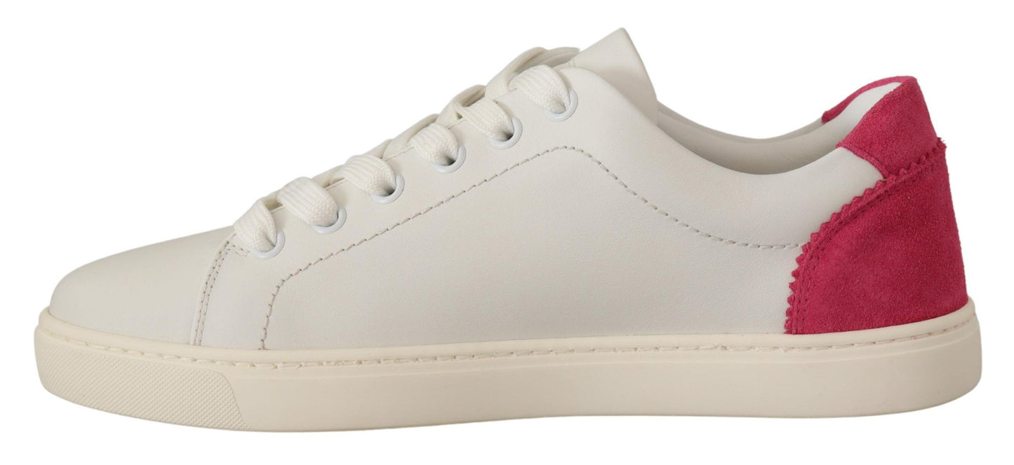 Dolce &amp; Gabbana Sneakers basse in pelle bianca e rosa da donna