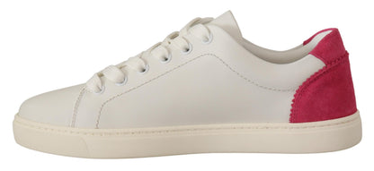 Dolce &amp; Gabbana Sneakers basse in pelle bianca e rosa da donna